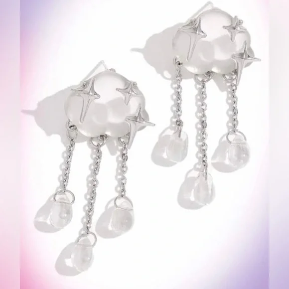 “Starry Rain Clouds” Frosted Glass Star Stellar Cumulus Weather Raindrops Dangle - Picture 3 of 16